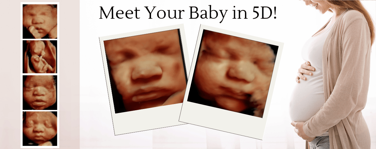 3D ultrasound and 5D ultrasounds pregnancy, woman looking at 3D/4D ultrasound photos of baby